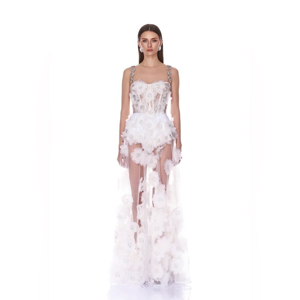NEW BRONX AND BANCO Anastasia White Floral Sheer Corset Rosalie Wedding Gown, S - Picture 2 of 16